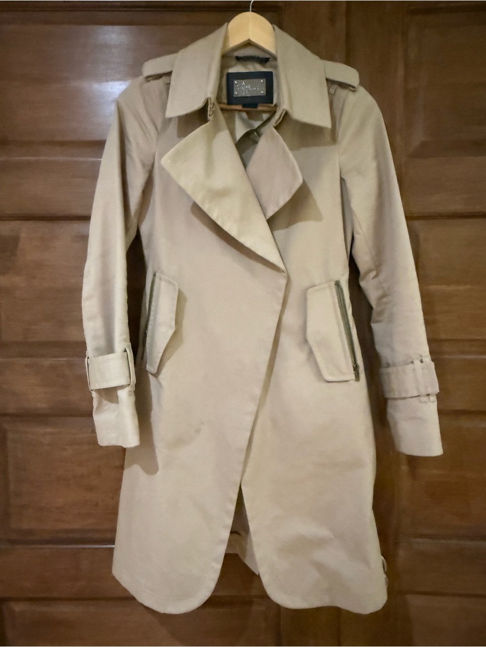 Mackage Beige Trench Coat with Draped Lapel
